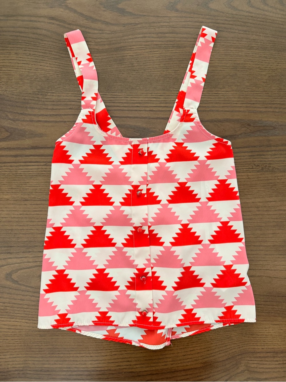 Papaya Pink, Red & White Geometric Crop Tank
